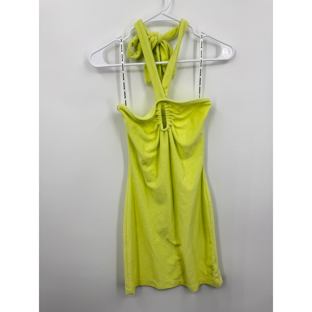 Juicy Couture Terry Cloth Halter Mini Dress Womens XS Neon Lime Green Rhinestone